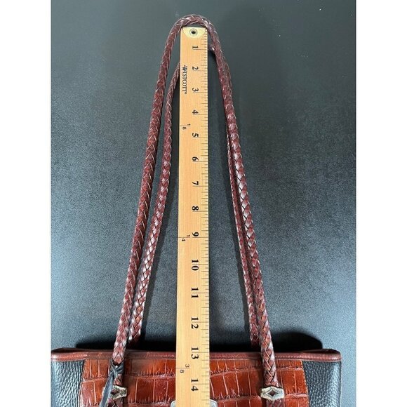 BRIGHTON Pebbled Black Leather Bucket Bag Purse Embossed Brown Croc Leather - Picture 11 of 16